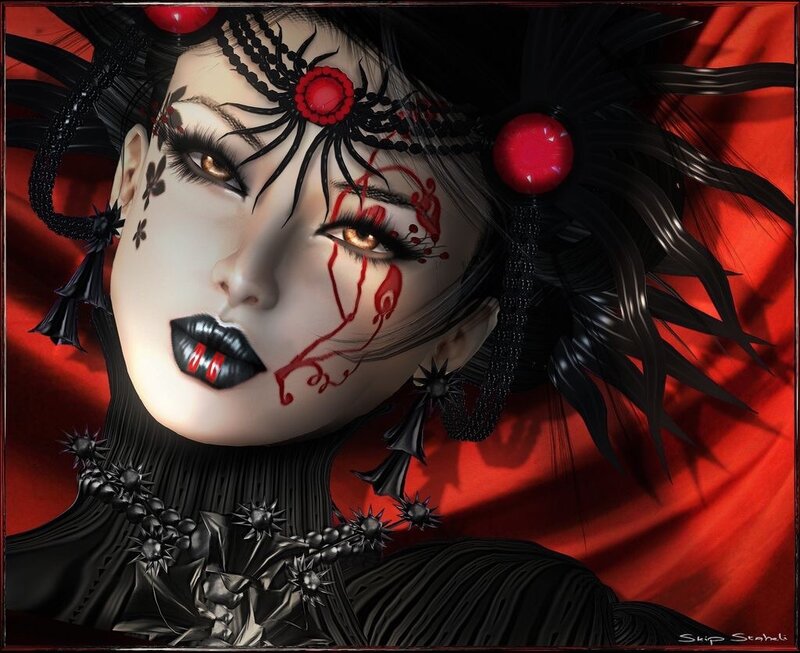 Woman with Red and Black Makeup — Dramatic, Digital Art