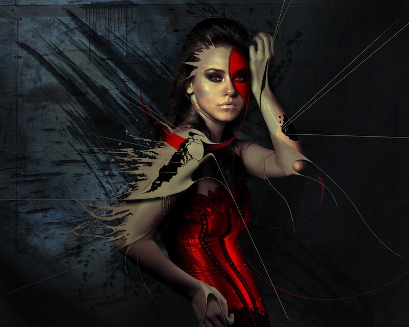woman with red and black makeup