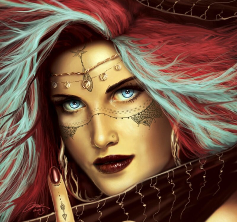 Woman with Red and Blue Hair — Dramatic