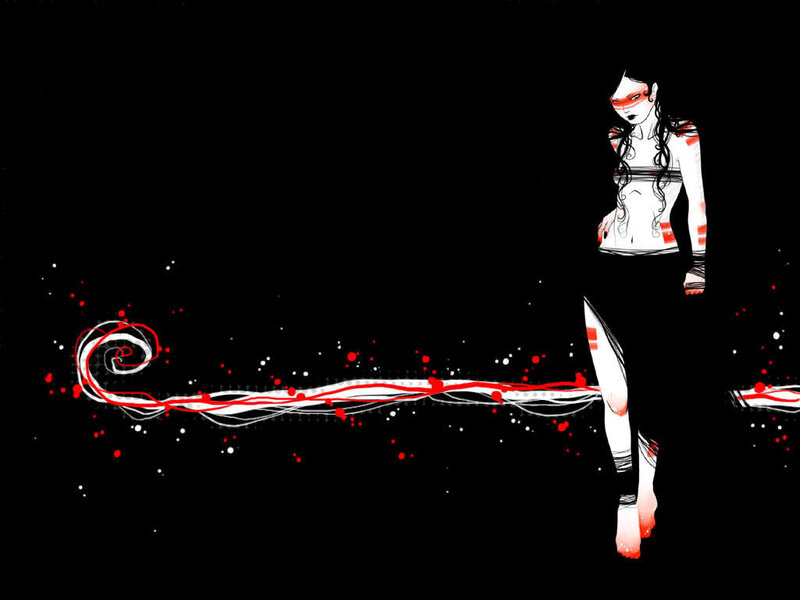 woman with red and white design
