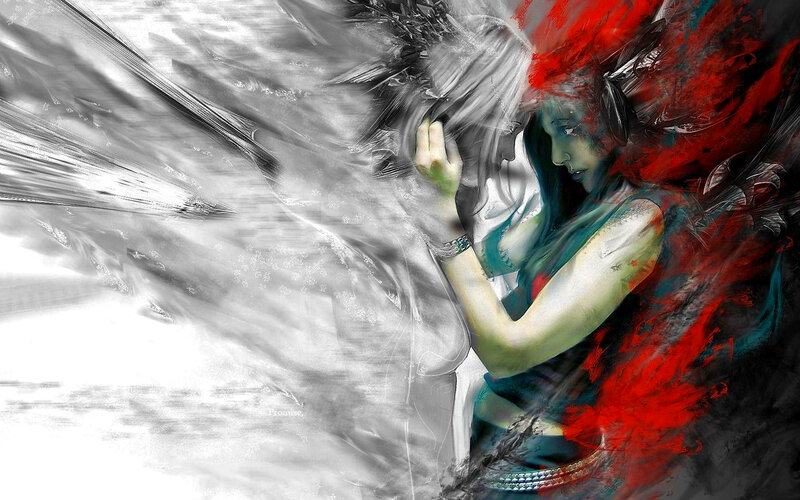 Woman with Red and White Wings