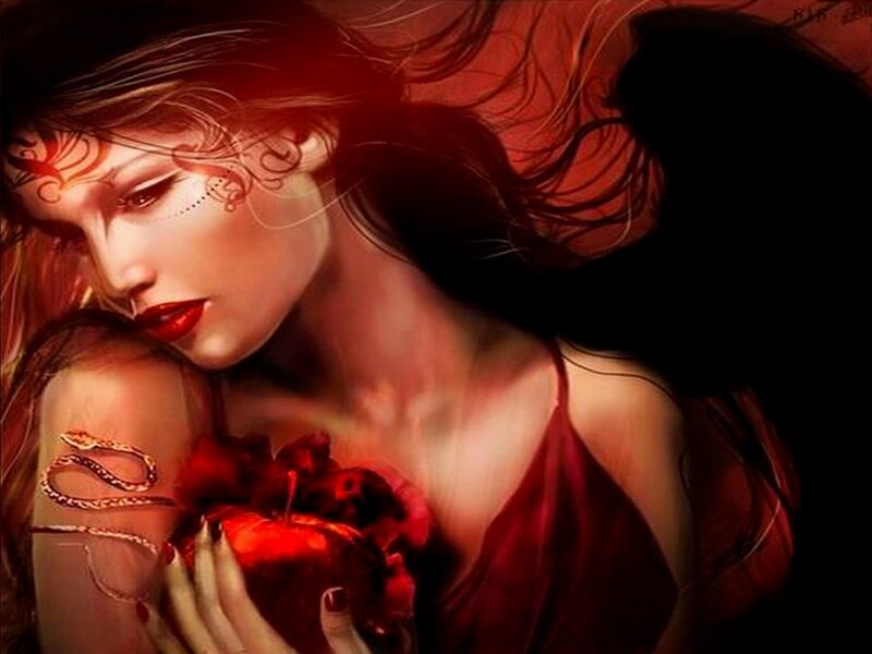 woman with red apple and snake