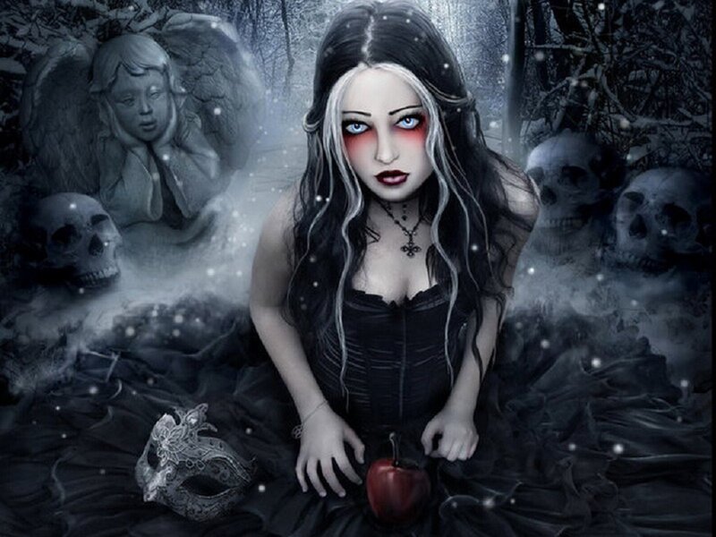 Woman with Red Apple — Black, Dark