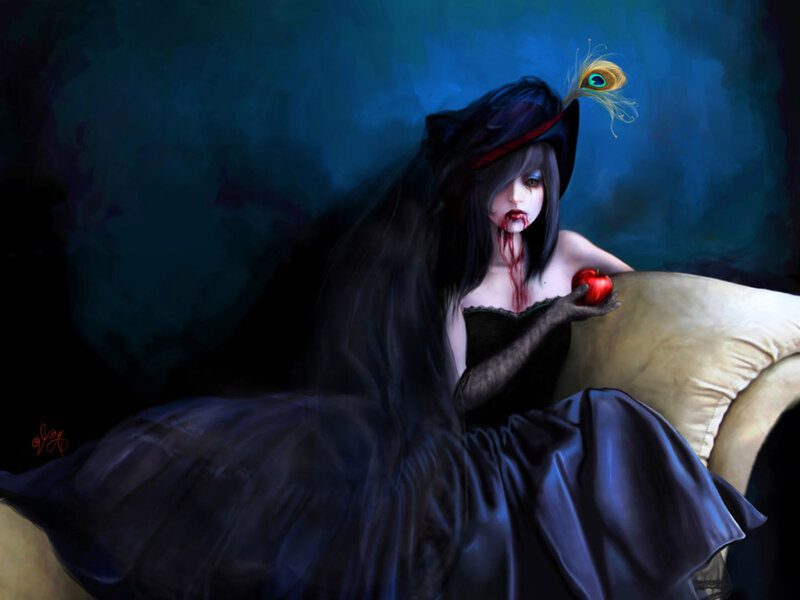 Woman with Red Apple — Blue