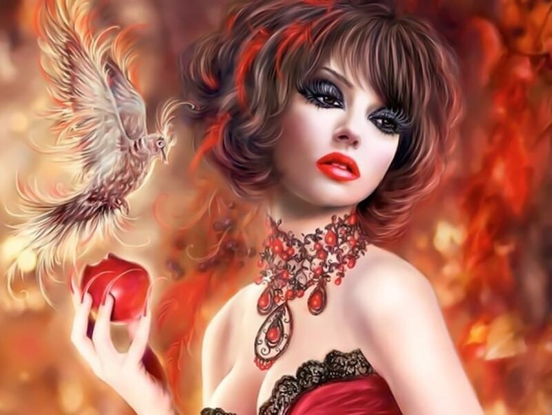 Woman with Red Apple — Dramatic, Autumn