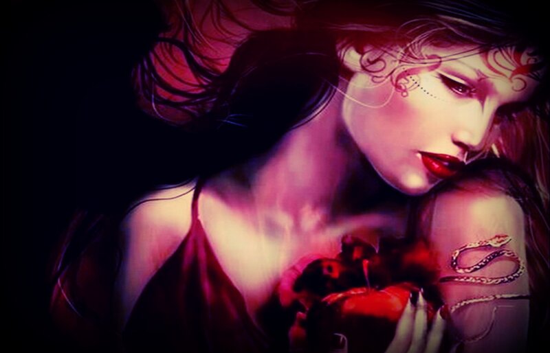 Woman with Red Apple — Dramatic, Night