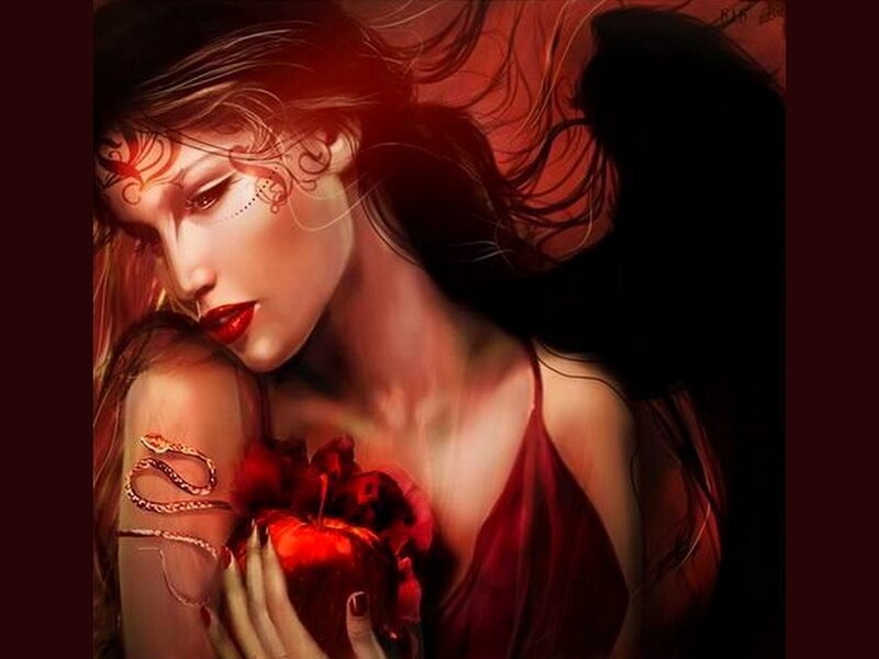 Woman with Red Apple — Dramatic