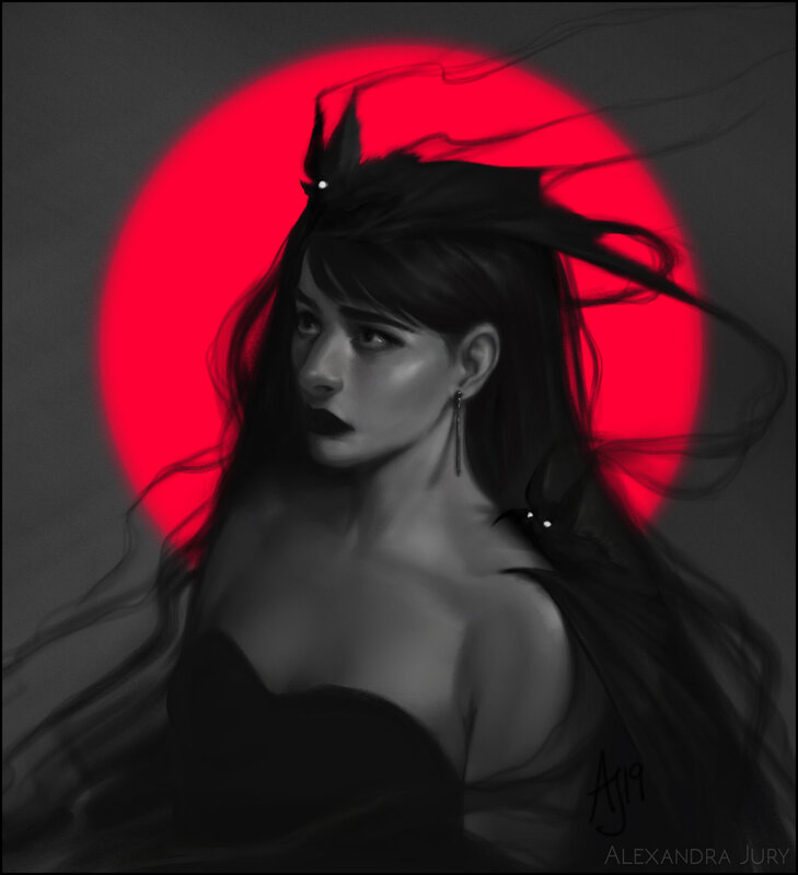 Woman with Red Background — Black