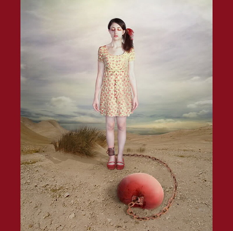 woman with red ball and chain