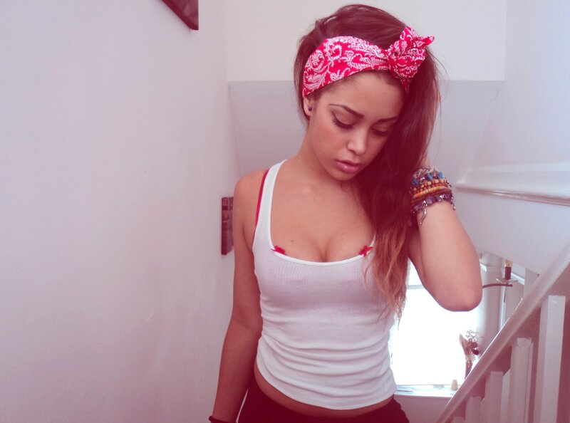 woman with red bandana