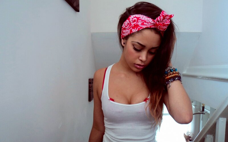woman with red bandana