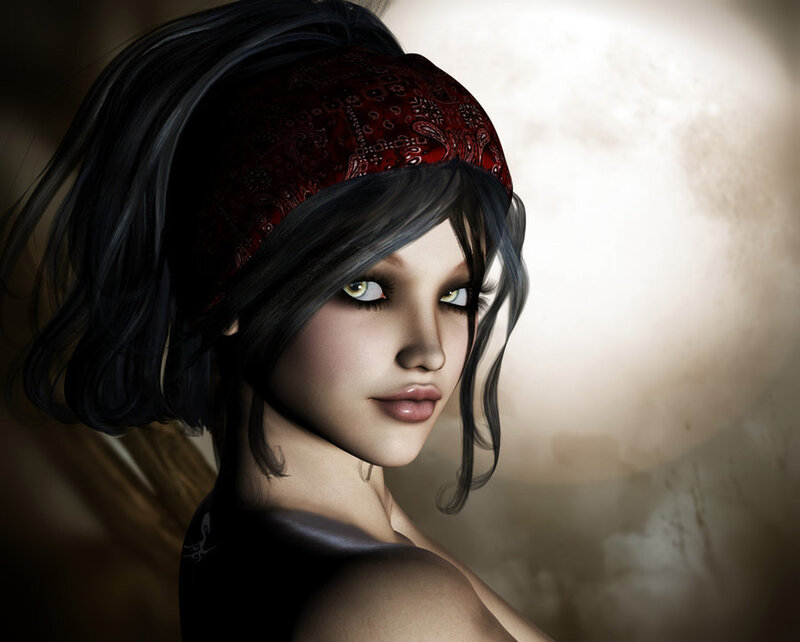 Woman with Red Bandana — Black, Dramatic