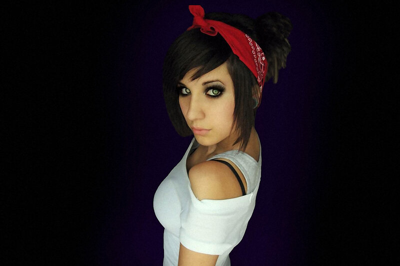 woman with red bandana