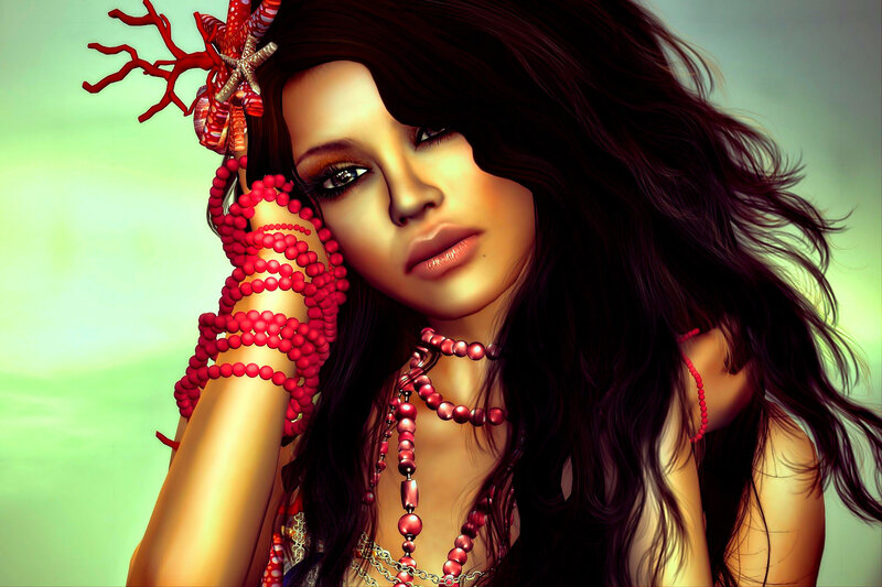 Woman with Red Beads — Dramatic