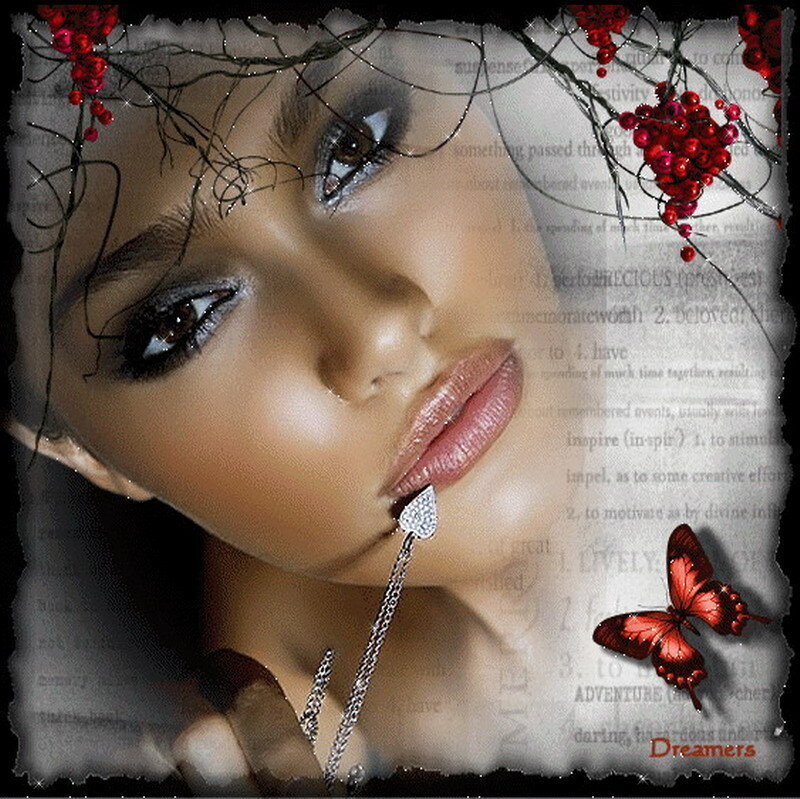 woman with red berries and butterfly