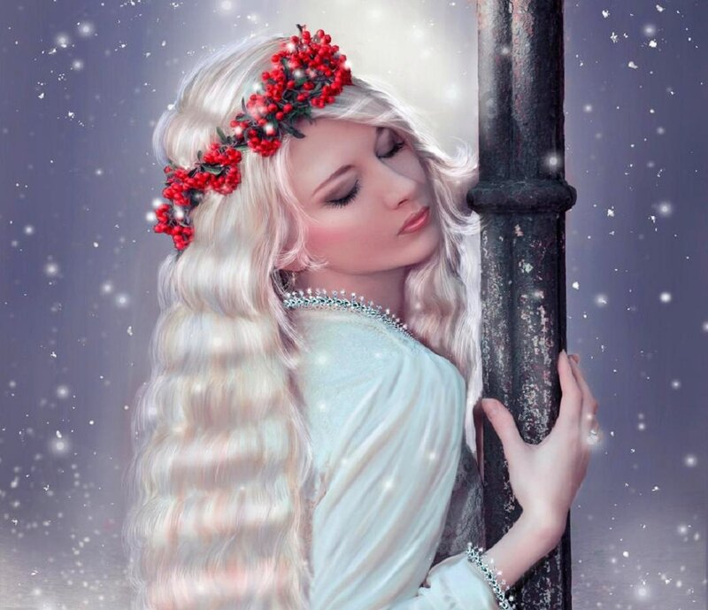 Woman with Red Berries — White