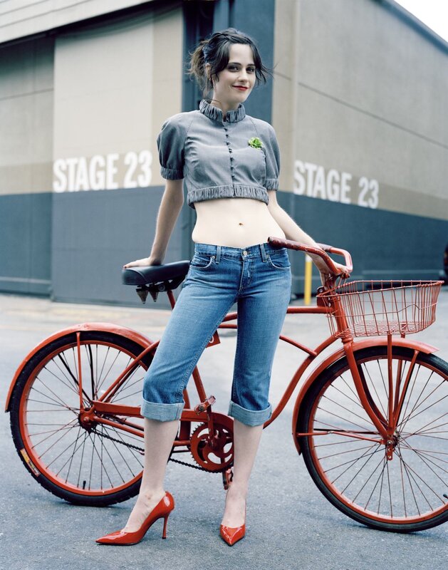 Woman with red bicycle
