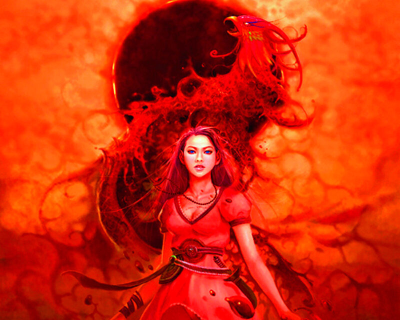 Woman with Red Bird — Dramatic, Digital Art