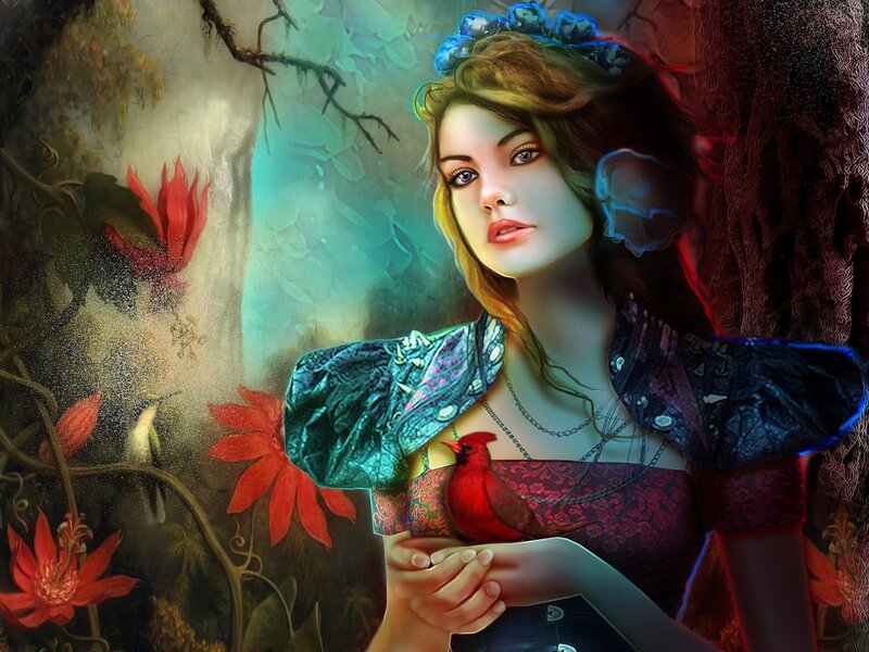 Woman with Red Bird — Fantasy