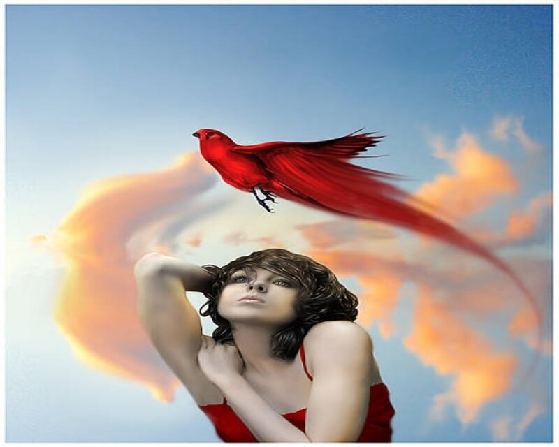 Woman with Red Bird