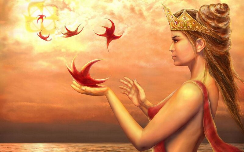 woman with red birds