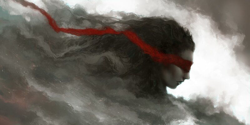Woman with Red Blindfold — Dramatic
