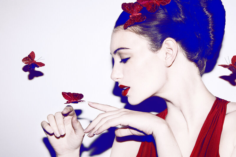 Woman with Red Butterflies — White
