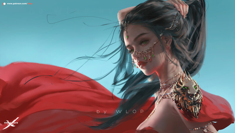 Woman with Red Cape — Dramatic, Digital Art
