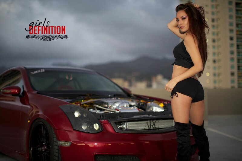woman with red car