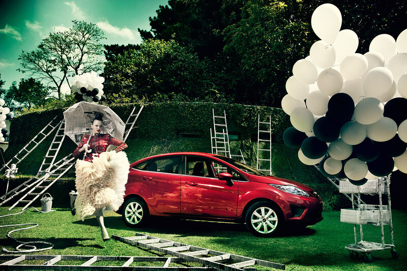 Woman with Red Car — Dramatic, Afternoon, Photograph