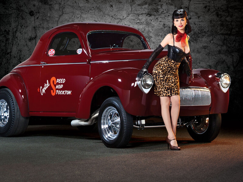 Woman with Red Car — Dramatic, Photograph, Gloves
