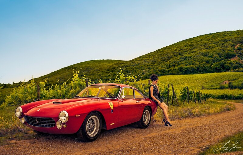 Woman with Red Car — Serene, Sunset
