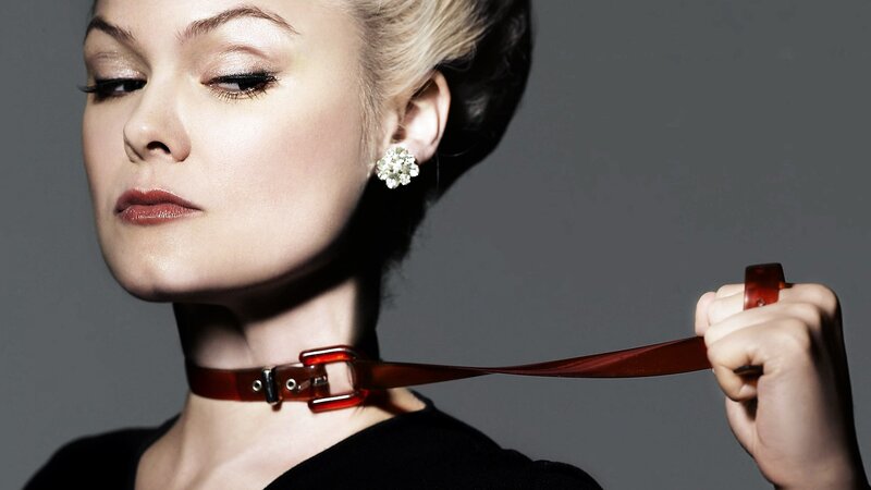 woman with red choker
