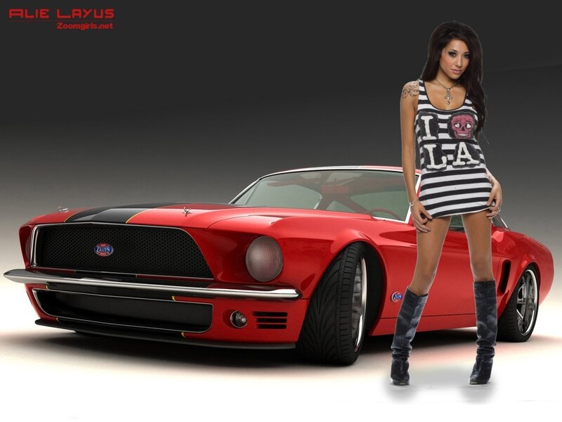 woman with red classic car