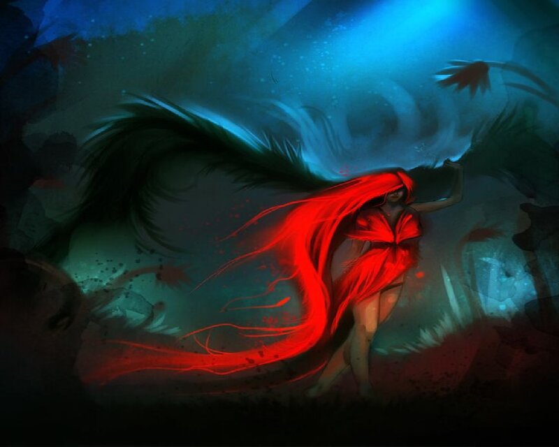 Woman with Red Cloak — Dramatic, Night