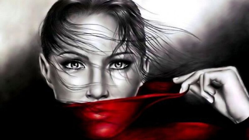 Woman with Red Cloth — Dramatic, Digital Art