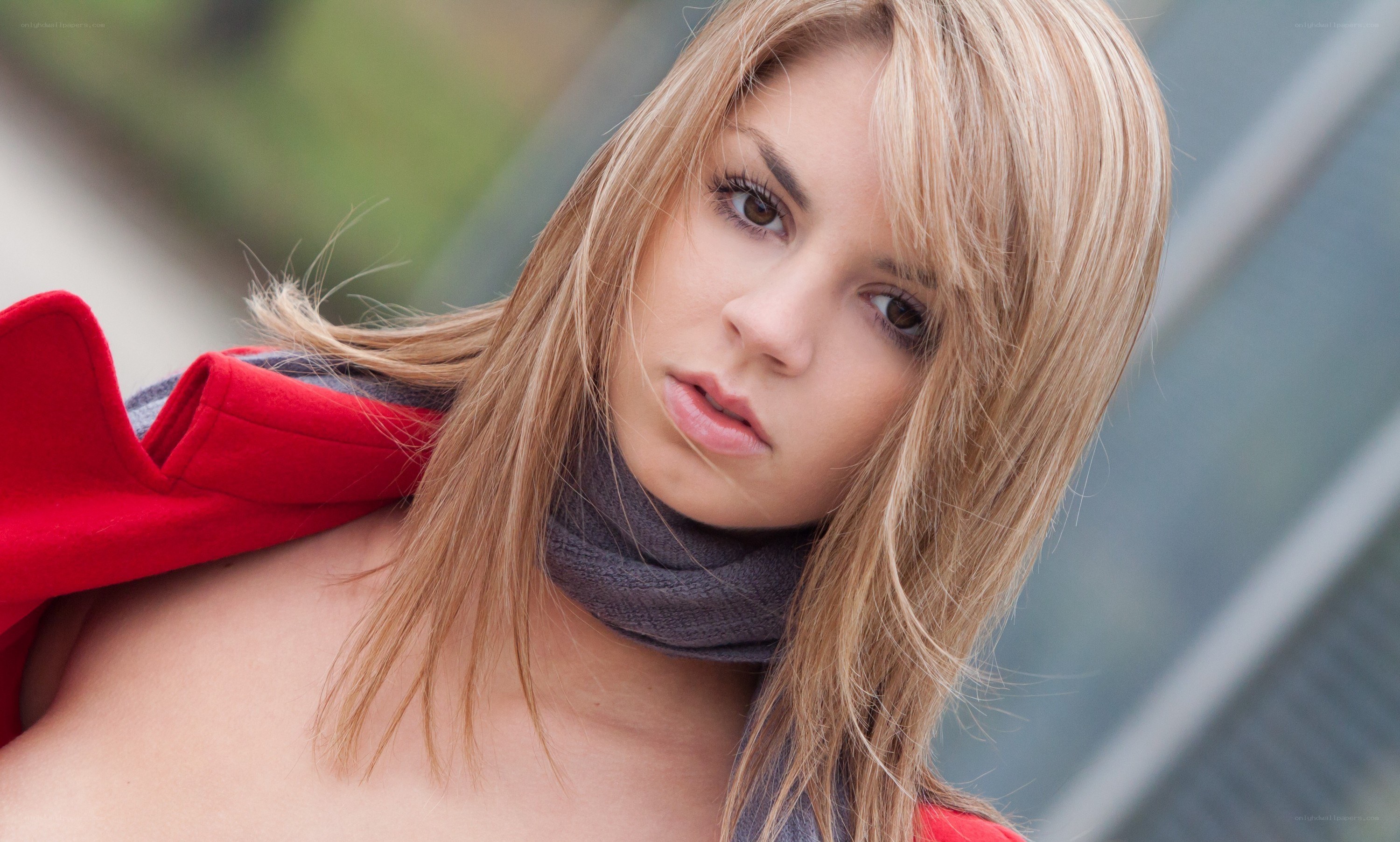 woman with red coat