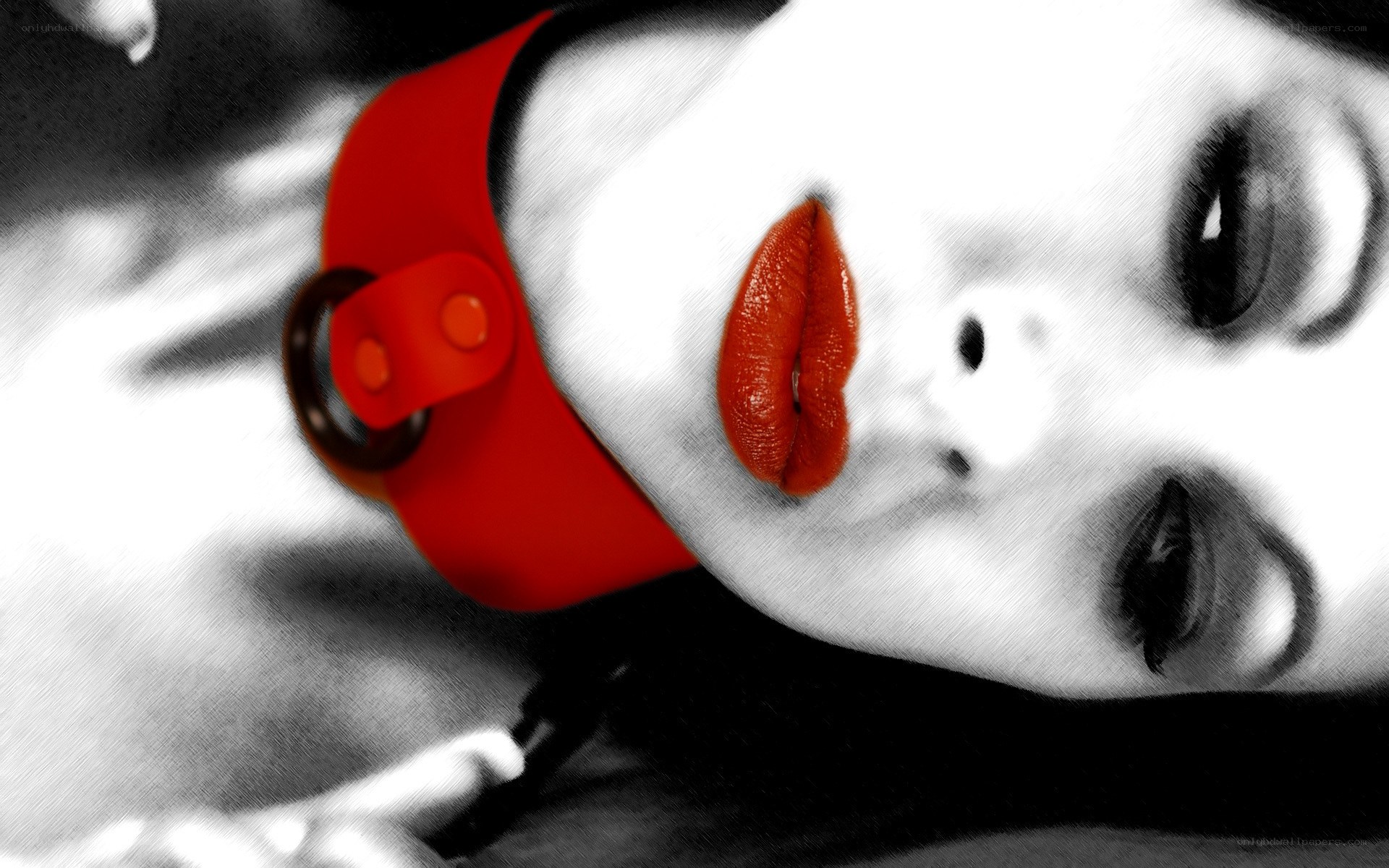 woman with red collar