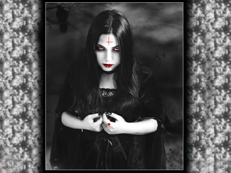 woman with red cross on forehead