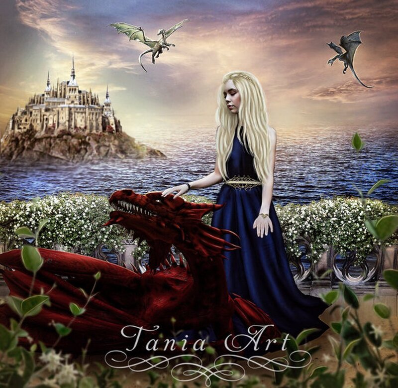 Woman with Red Dragon — Blue, Dramatic