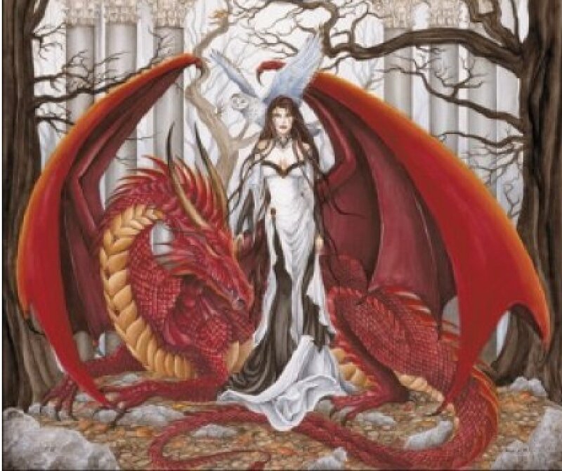 Woman with Red Dragon — Dramatic, Autumn