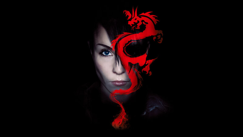 woman with red dragon tattoo