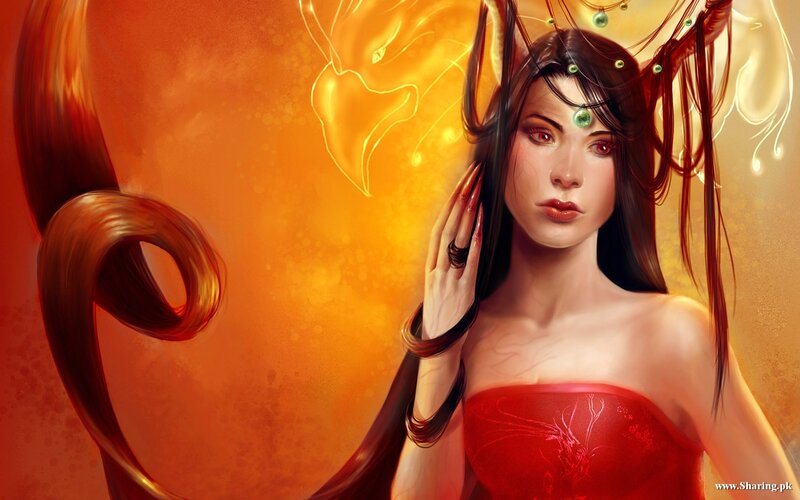Woman with Red Dress — Dramatic, Digital Art