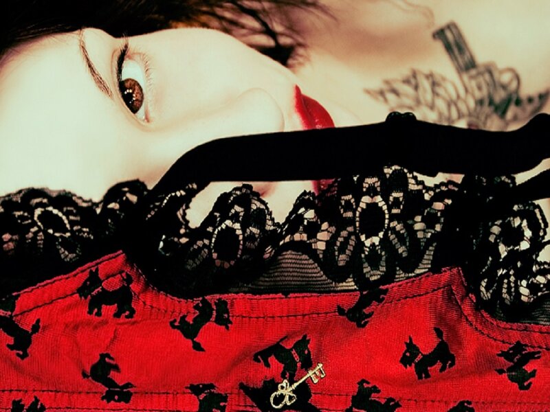 Woman with Red Dress — Dramatic, Photograph