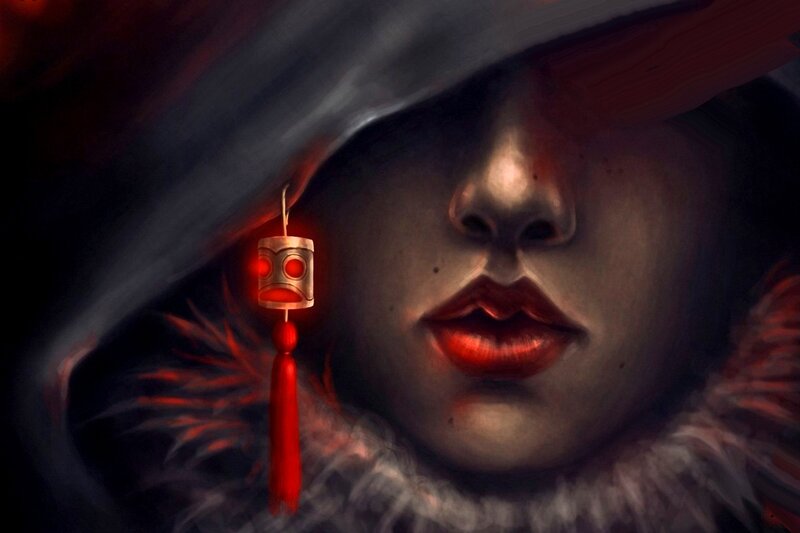 Woman with Red Earring — Black