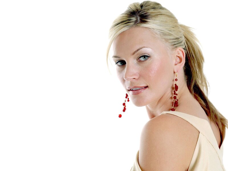 woman with red earrings