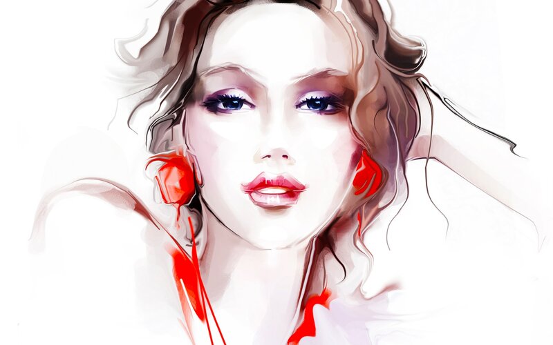 Woman with Red Earrings — White, Dramatic