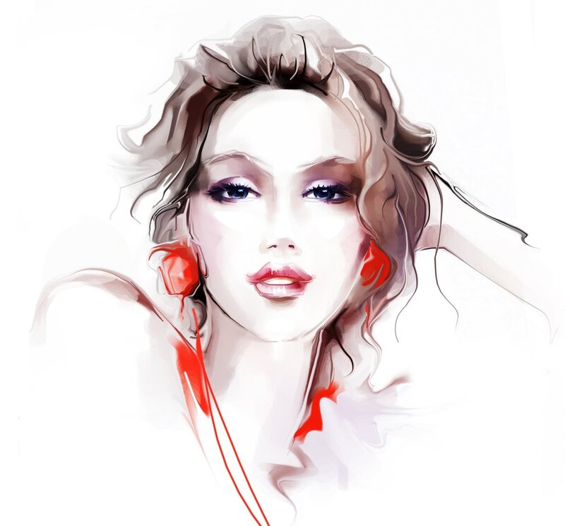 Woman with Red Earrings — White