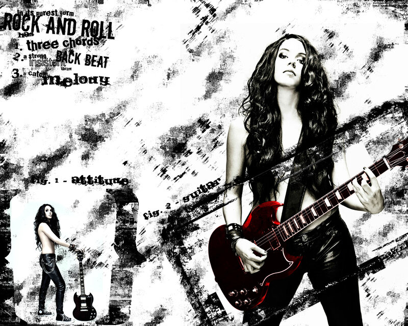 woman with red electric guitar