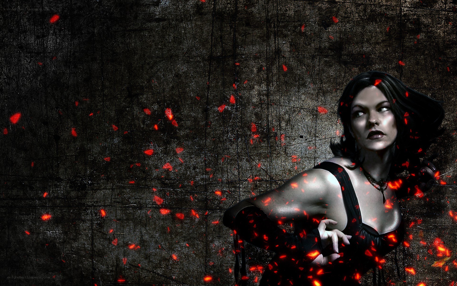 woman with red embers